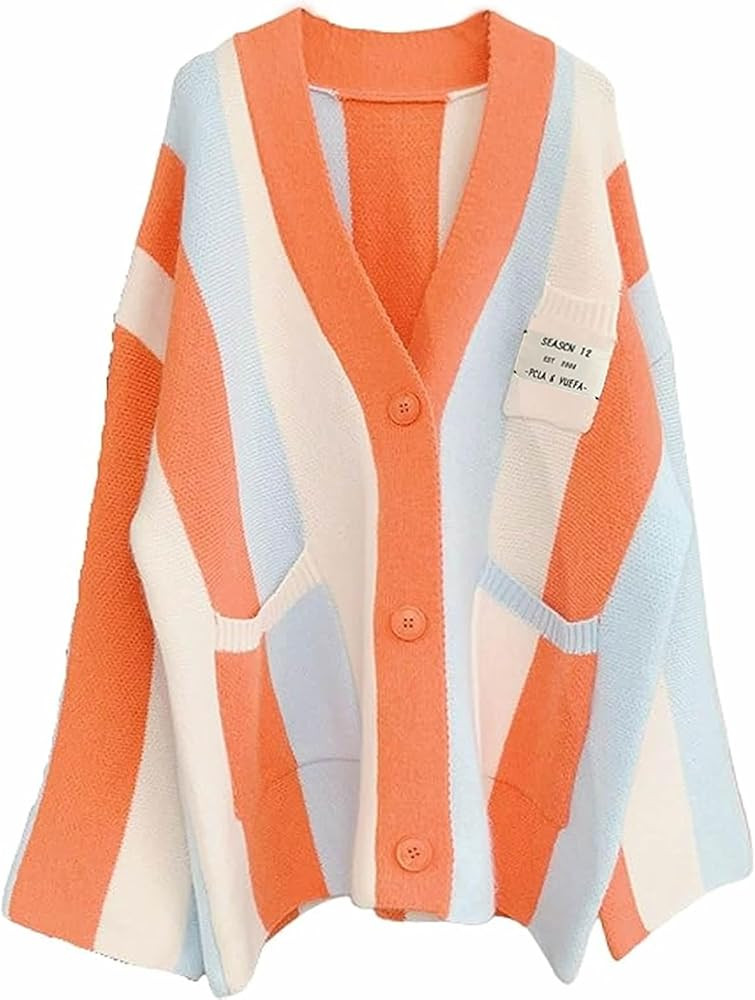 Womens Long Sleeve Cable Knitted Color Block Boho Striped Sweater Cardigans for Early Spring,Fall... | Amazon (US)