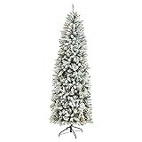 7ft. Slim Flocked Montreal Fir Artificial Christmas Tree with 300 Warm White LED Lights and 995 Bend | Amazon (US)