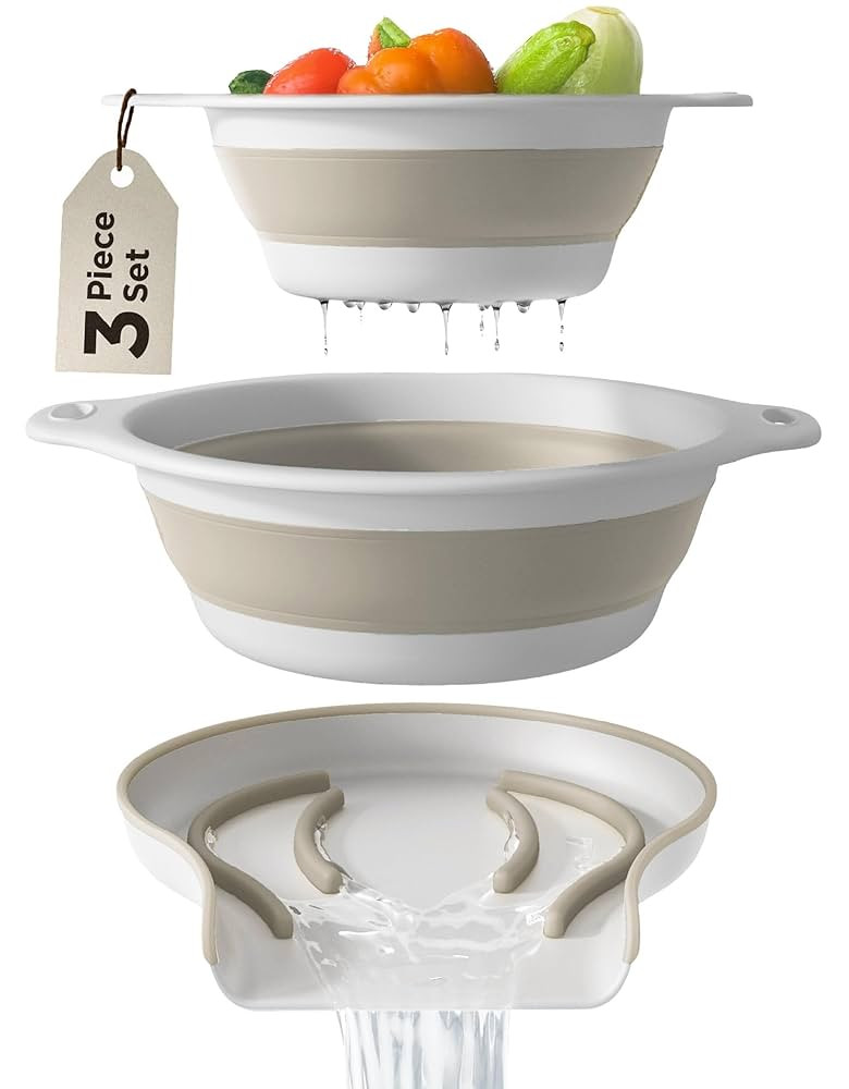 Collapsible Colanders (2 Pack Set) Food Strainers with Over-Sink Water Draining Base for Pasta Fr... | Amazon (US)