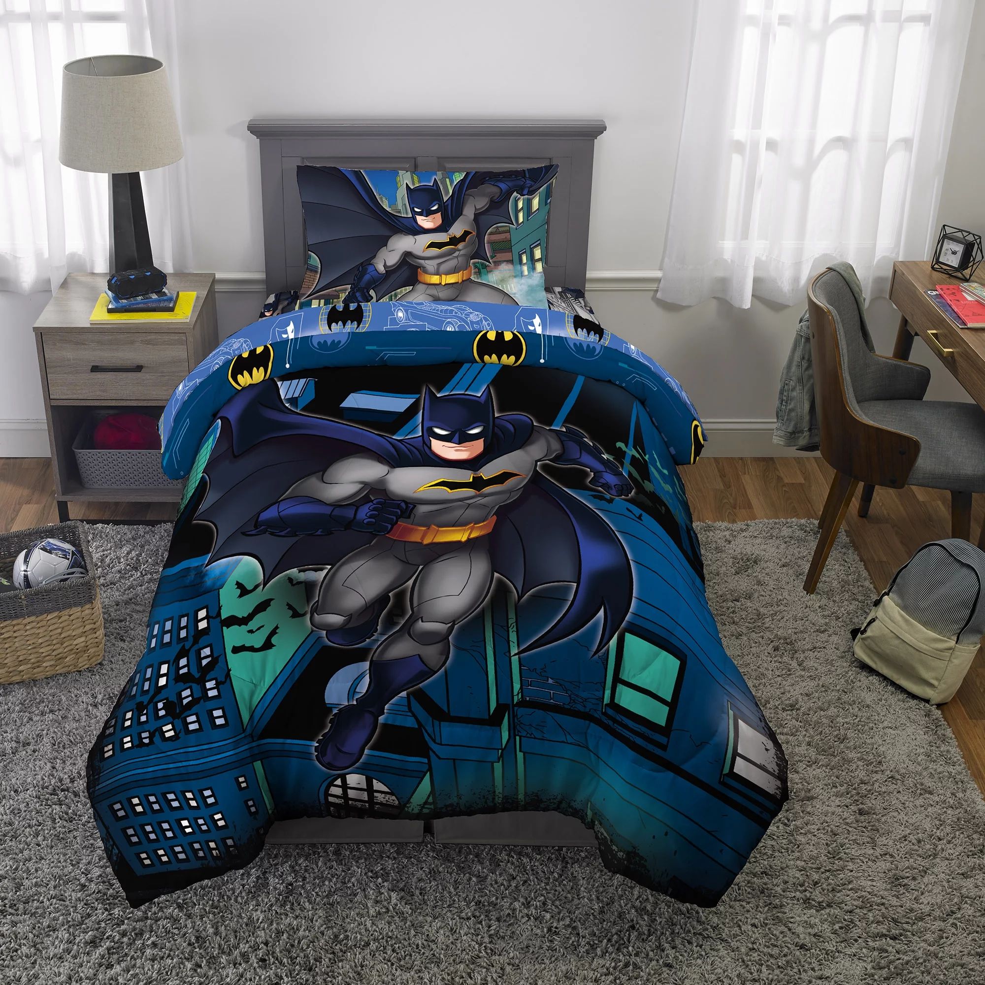 Batman Kids Twin Full Bed in a Bag, Comforter and Sheets, Blue, DC Comics - Walmart.com | Walmart (US)