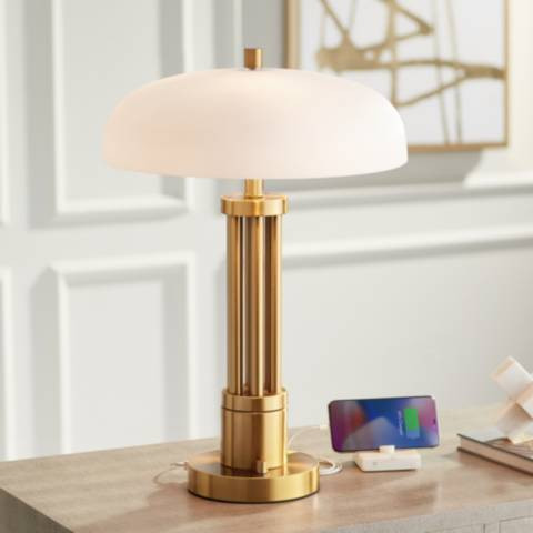 Possini Euro Granview 23" Brass and Dome Glass Dual USB Lamp - #495V4 | Lamps Plus | Lamps Plus