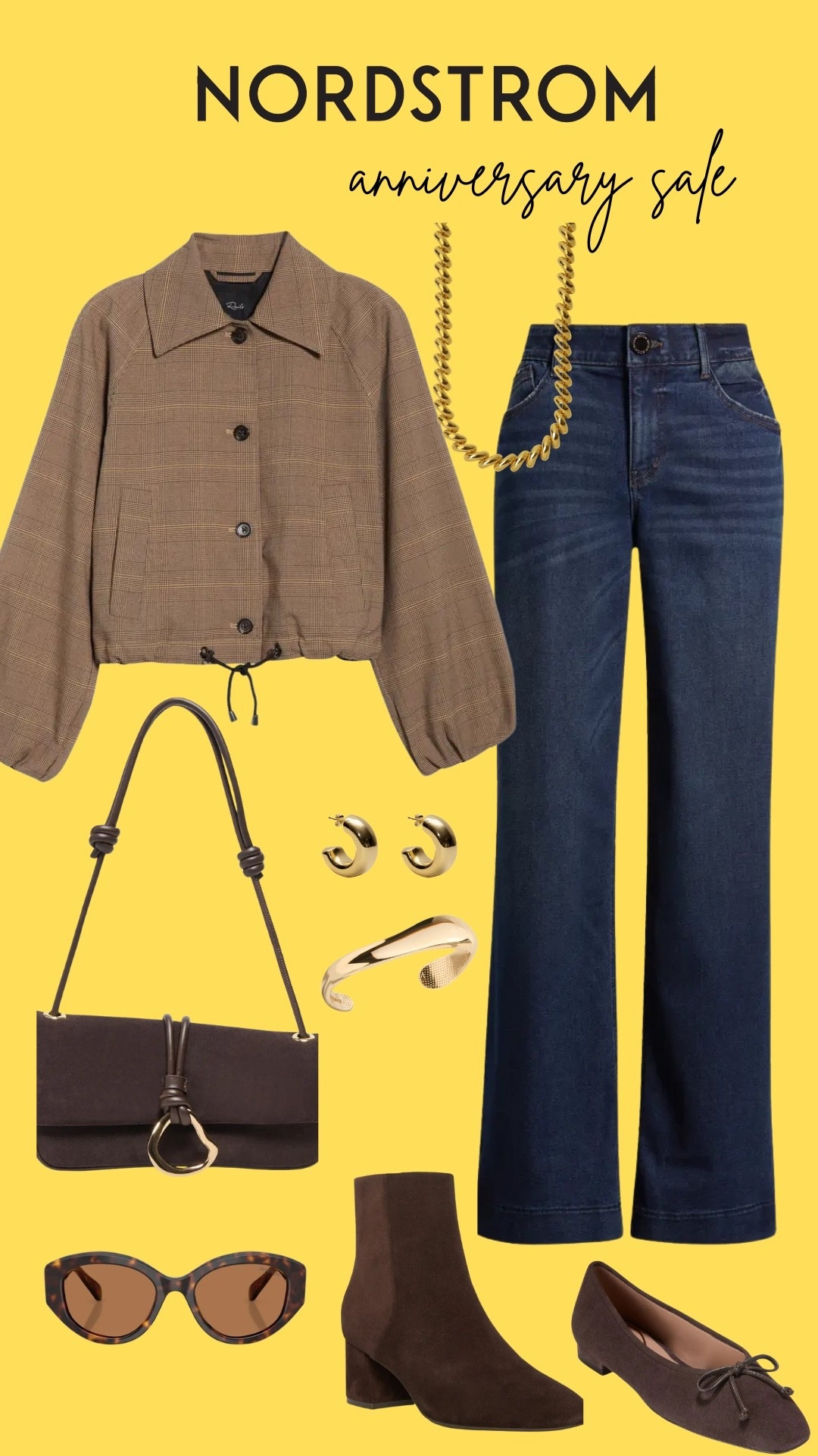 Nordstrom Anniversary sale for Autumns, high rise straight leg jeans, suede flats, heeled boots, classic style, plaid jacket, bomber jacket. Casual, statement necklace. Chunky gold chain, gold huggies, gold earrings hoops, bracelet, statement bracelet, bauble bar, suede bag, fall, October, brown sunglasses, professional, elevated casual, midsize, forties, mom style

True autumn, dark autumn, soft autumn, warm autumn, HOC autumn, house of colour autumn, color analysis 

#LTKSaleAlert #LTKOver40 #LTKMidsize