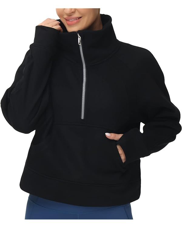 THE GYM PEOPLE Womens' Half Zip Pullover Fleece Stand Collar Crop Sweatshirt with Pockets Thumb H... | Amazon (US)