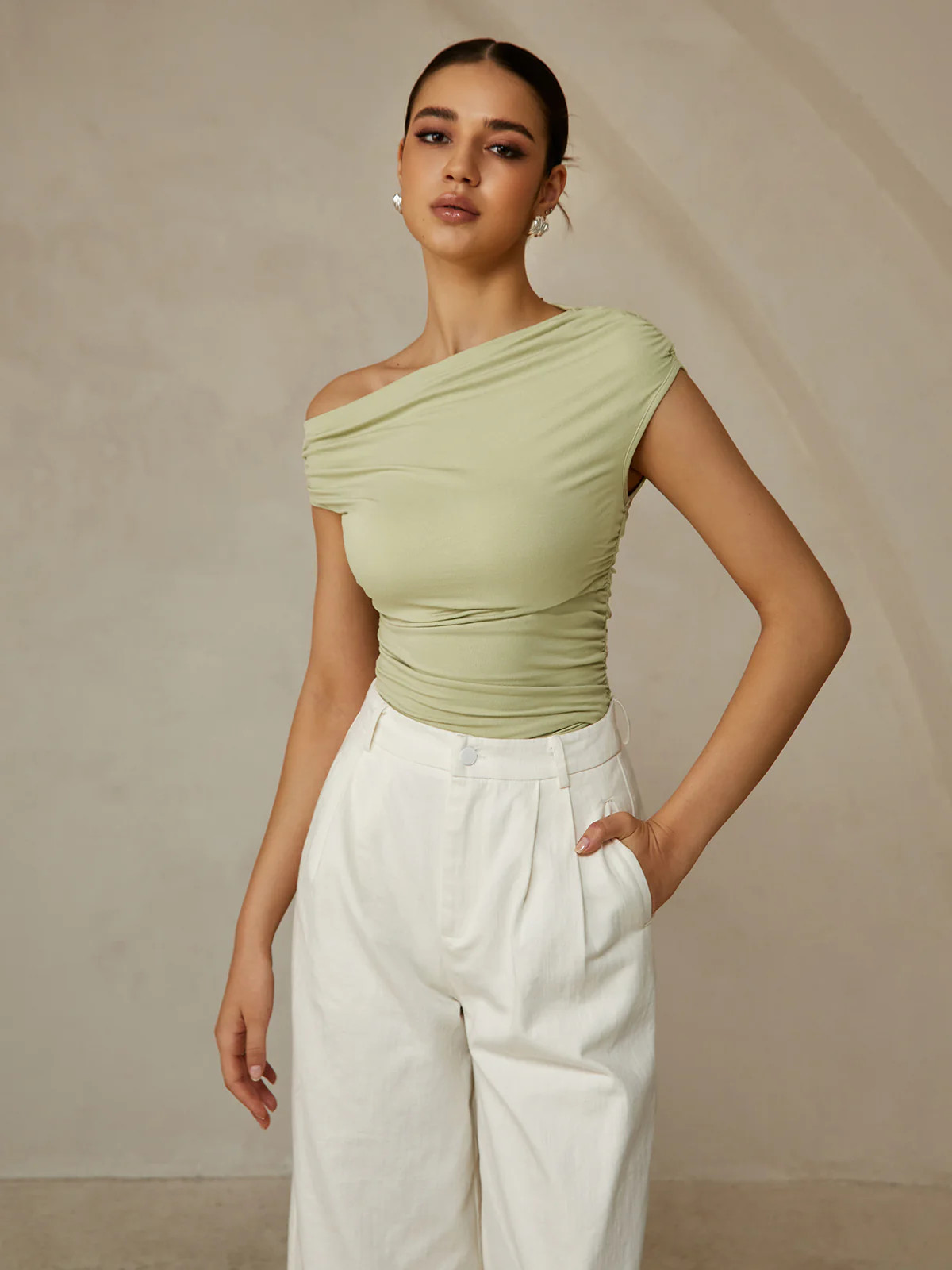 Asymmetrical Neck Sleeveless T-Shirt | Commense