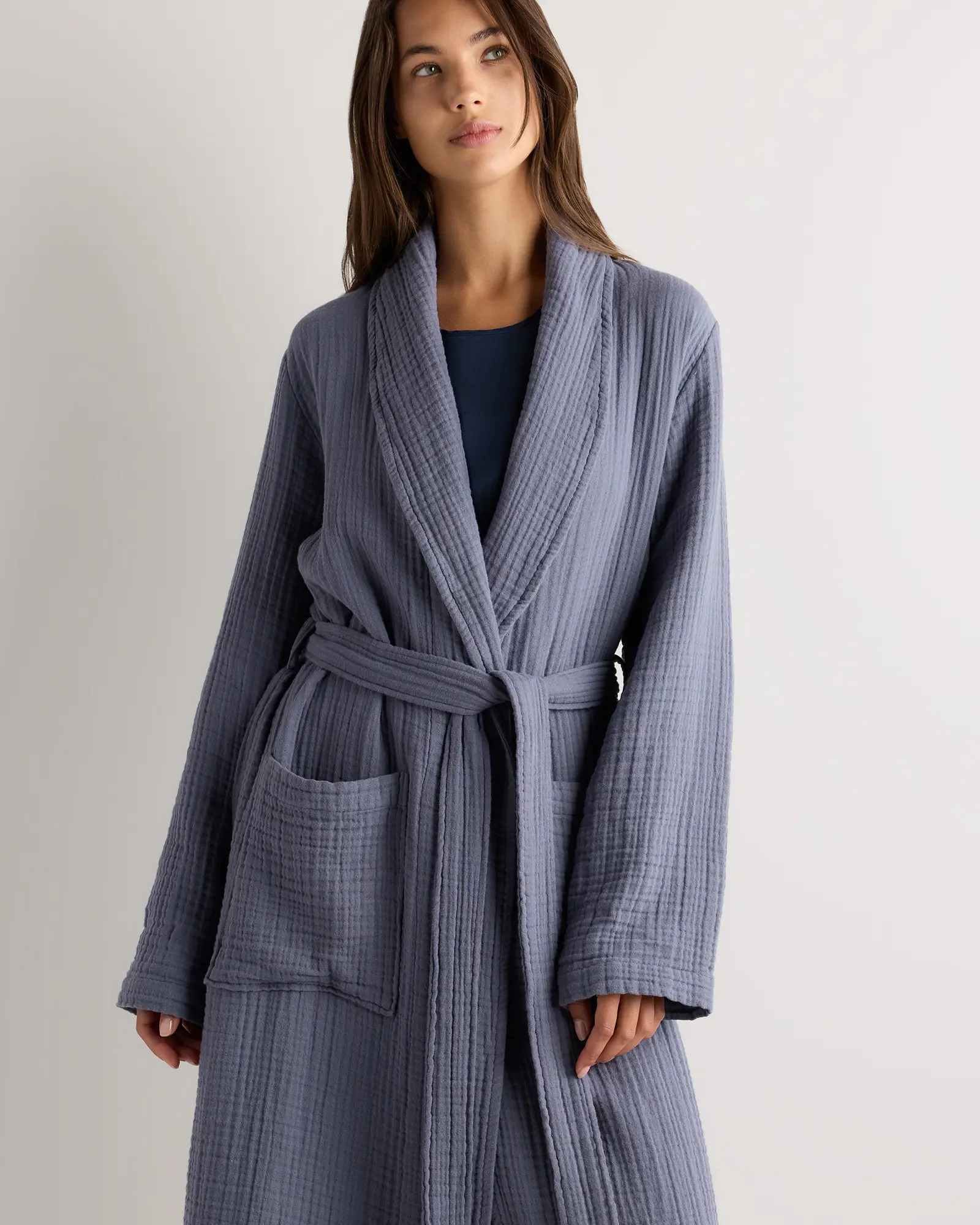 Soft Layered Turkish Cotton Robe in Mineral | Quince