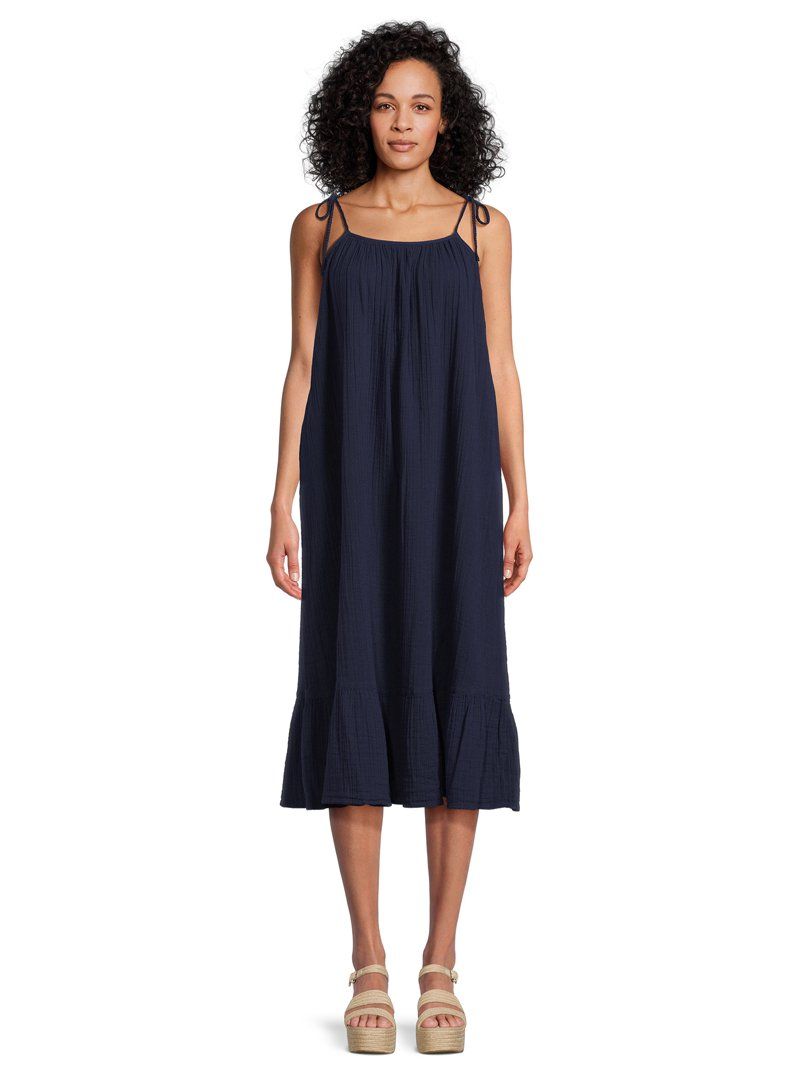 Time and Tru Women's Tie Shoulder Midi Dress, Sizes XS-XXXL | Walmart (US)