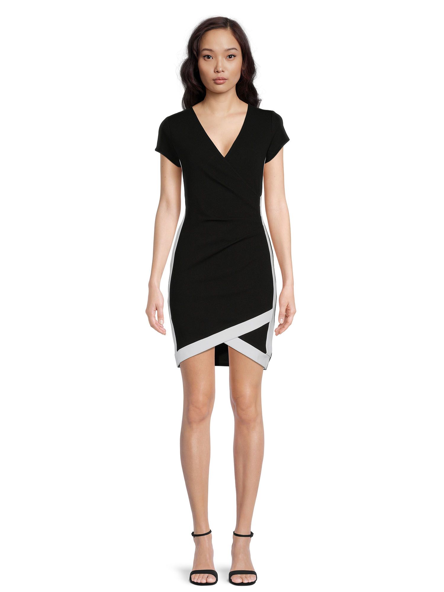 No Boundaries Juniors’ Wrap Dress with Short Sleeves, Sizes XS-3XL | Walmart (US)