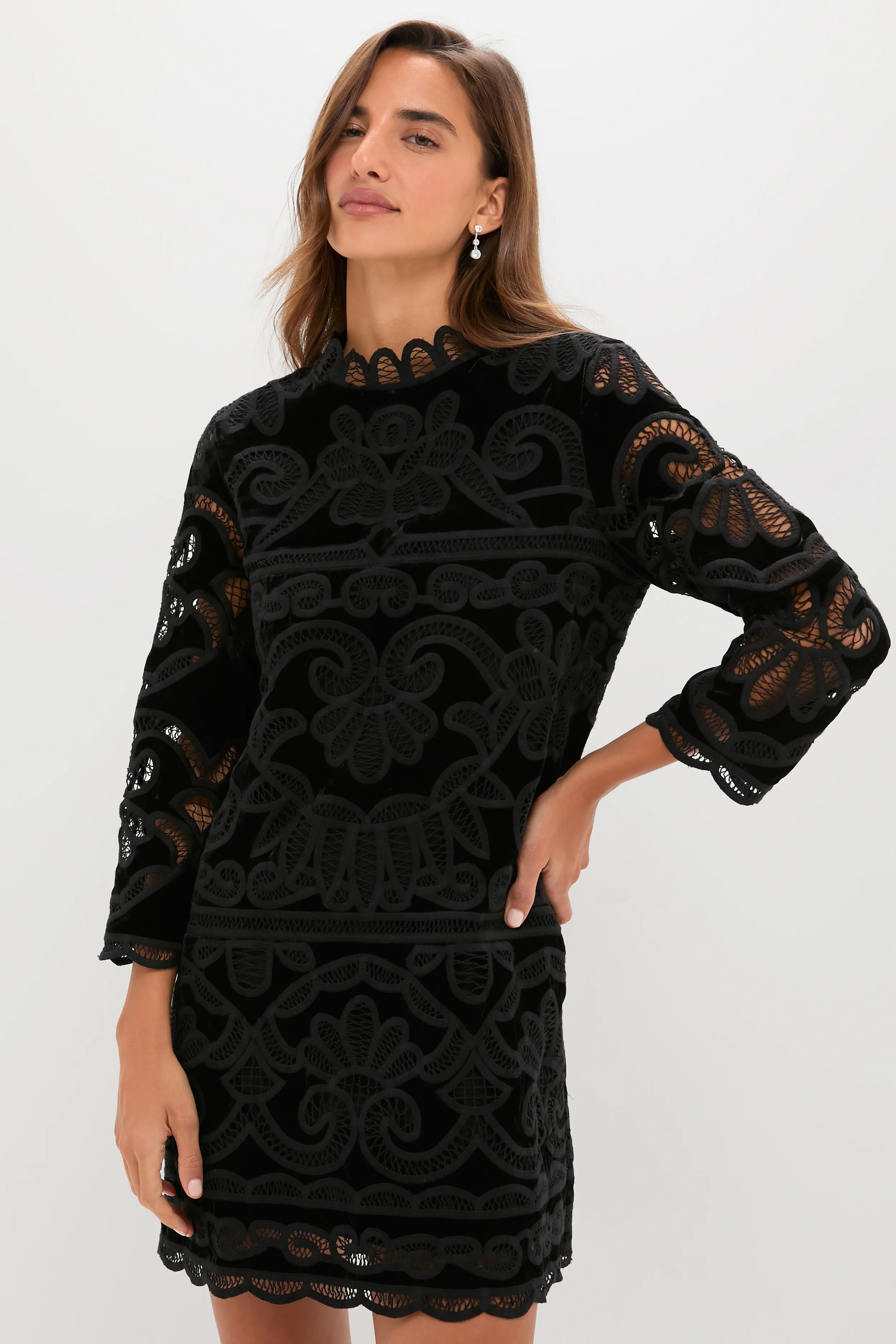 Black Velvet Battenburg Lace Mod Ellie Dress | Tuckernuck (US)