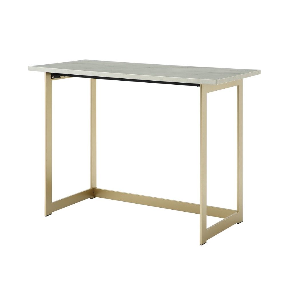 42"" Contemporary Modern Faux Marble ComputerWriting Desk White Marble/Gold - Saracina Home | Target