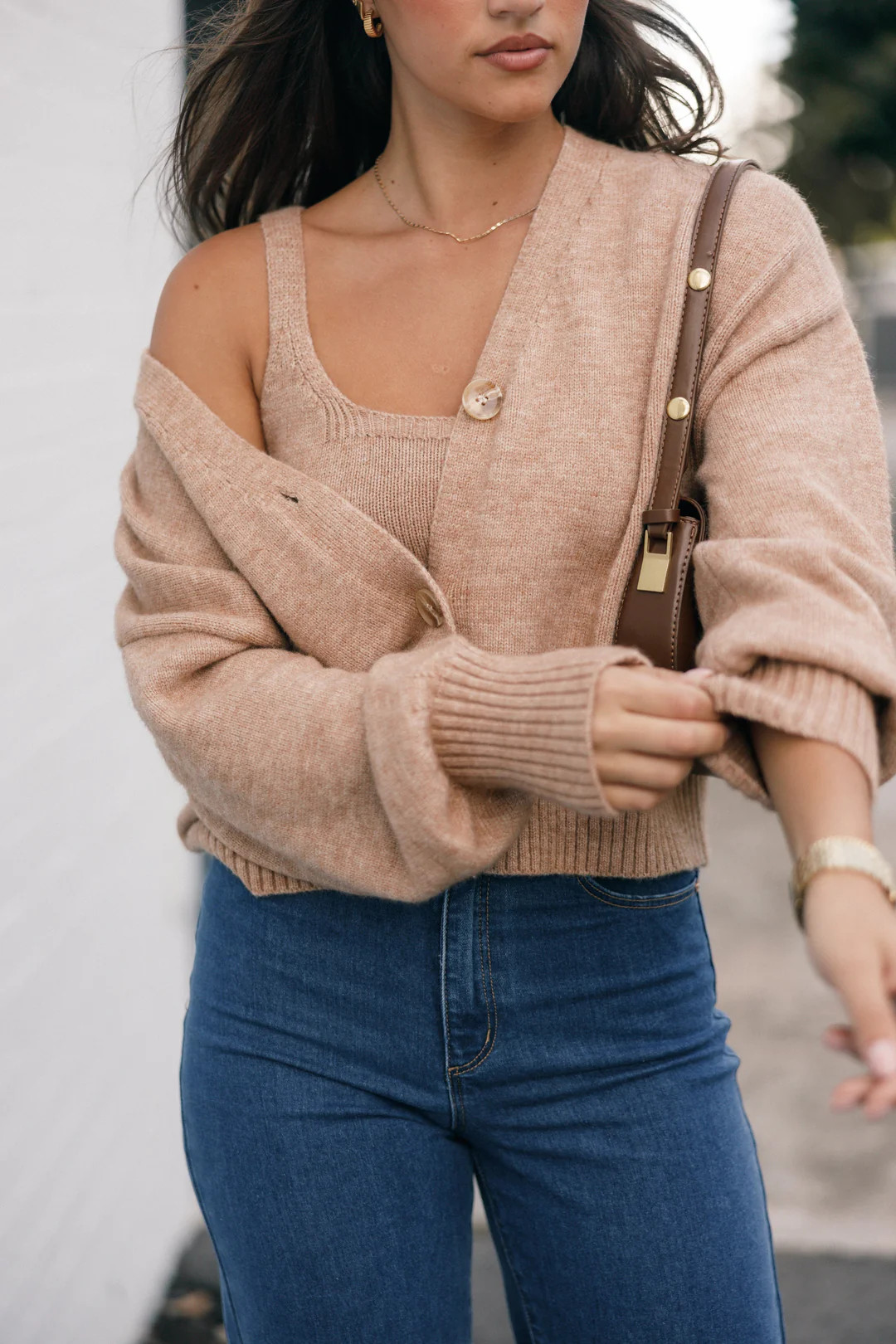 Isabel Button Front Cardigan - Beige | Petal & Pup (US)