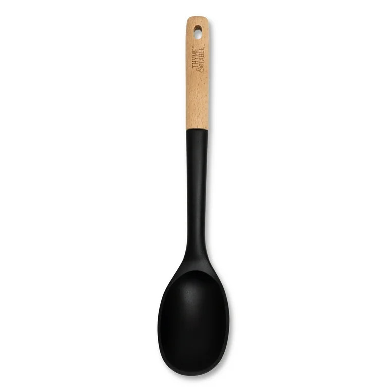 Thyme & Table Silicone Wooden Handled Spoon - Black | Walmart (US)