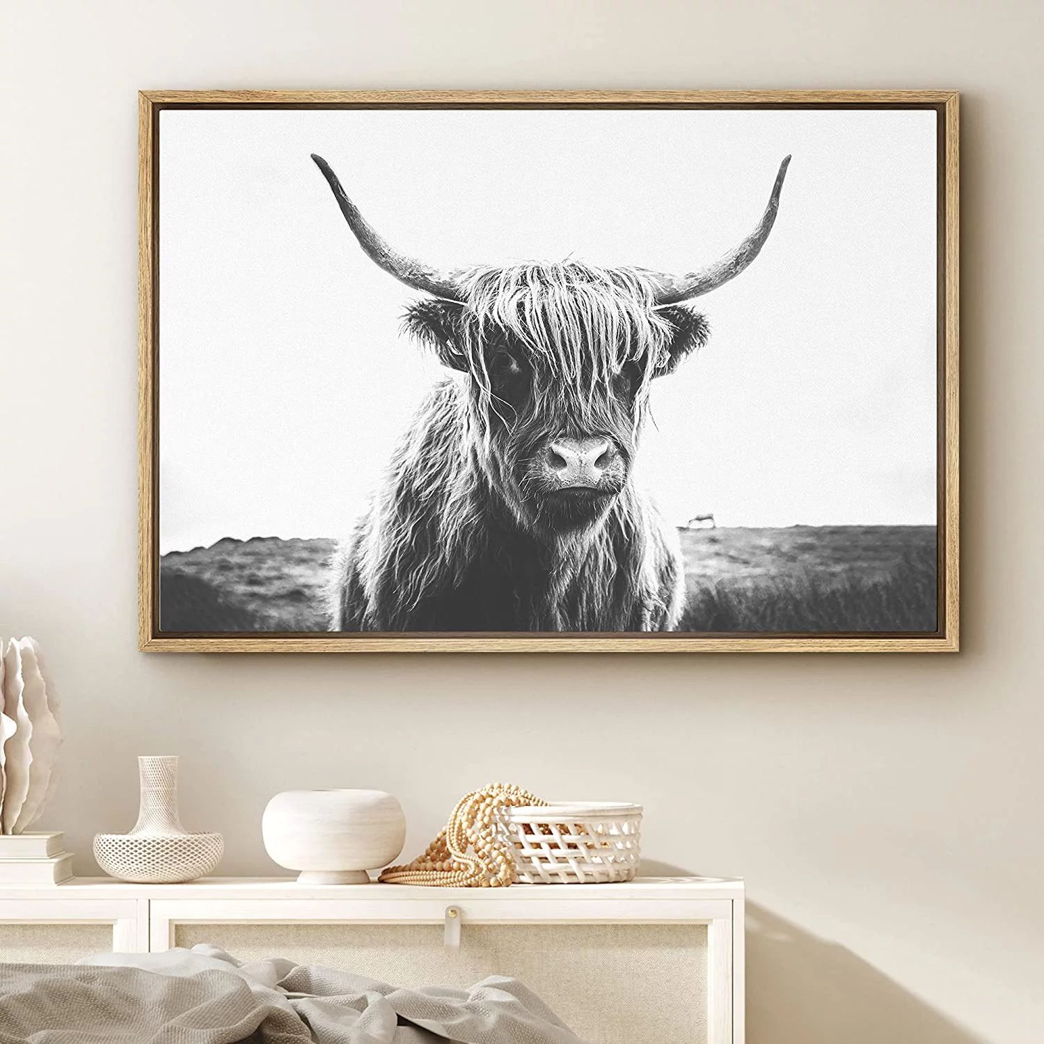PixonSign Highland Cow Framed Animal Portrait 36 in x 24 in Framed Photography Canvas Art Print, ... | Walmart (US)