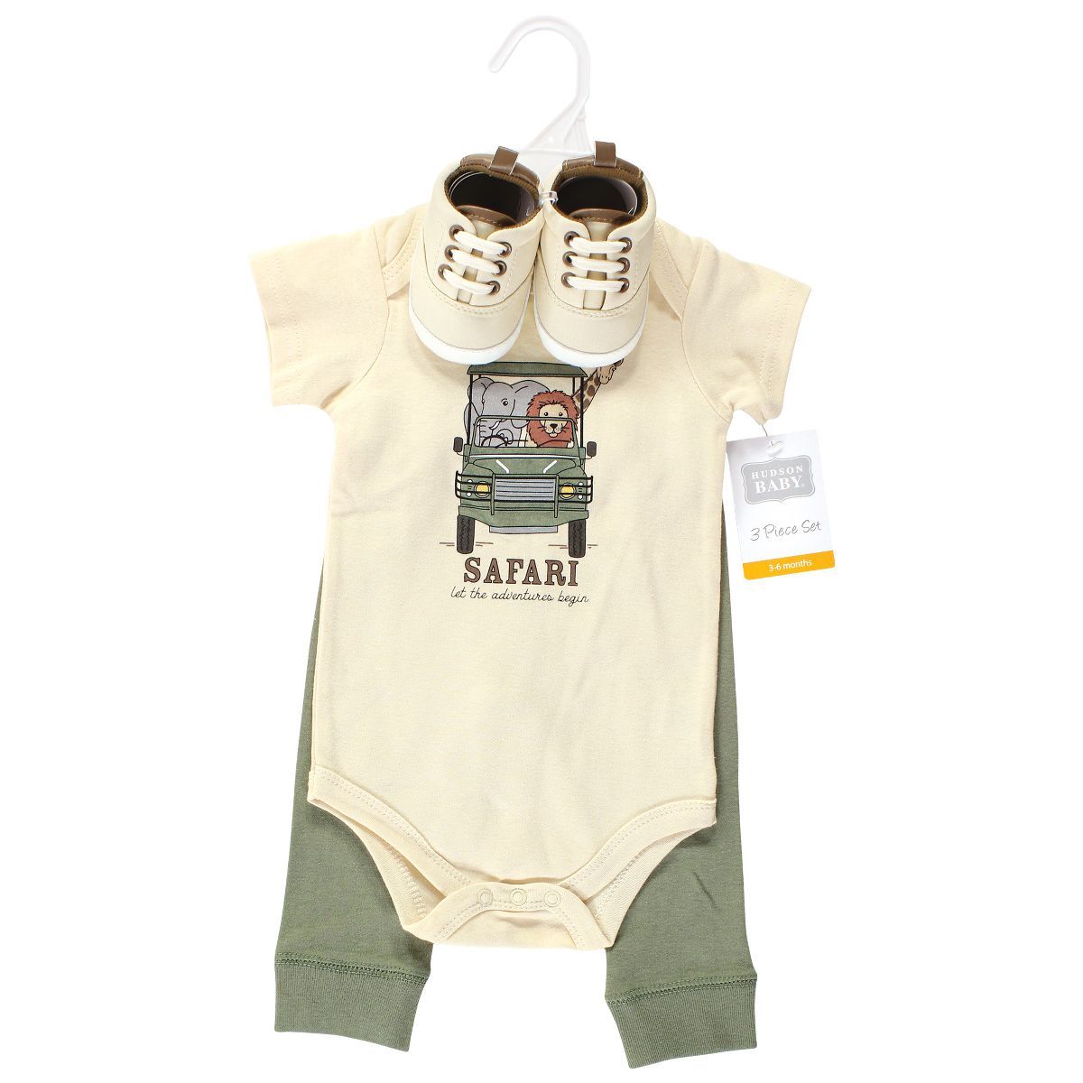 Hudson Baby Infant Boy Cotton Bodysuit, Pant and Shoe Set, Going On Safari Short Sleeve, 9-12 Mon... | Target