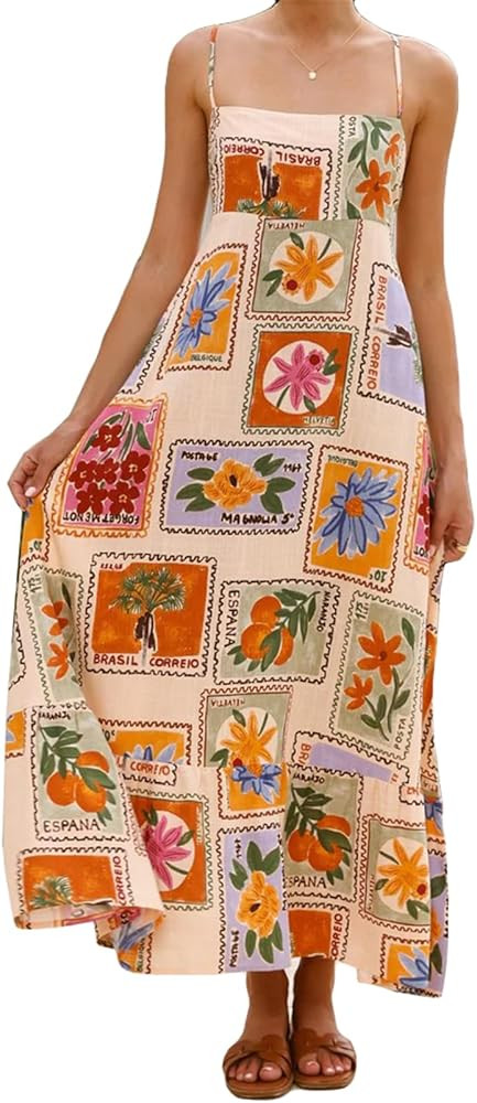 Qikaka Women's Sleeveless Spaghetti Strap Ruched Floral Printed A-Line Sexy Nightclub Party Beach... | Amazon (US)