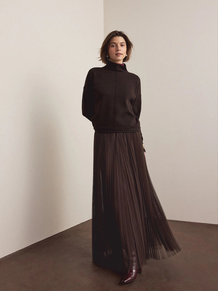 Chocolate Brown Mesh Pleated Maxi Skirt | Next US