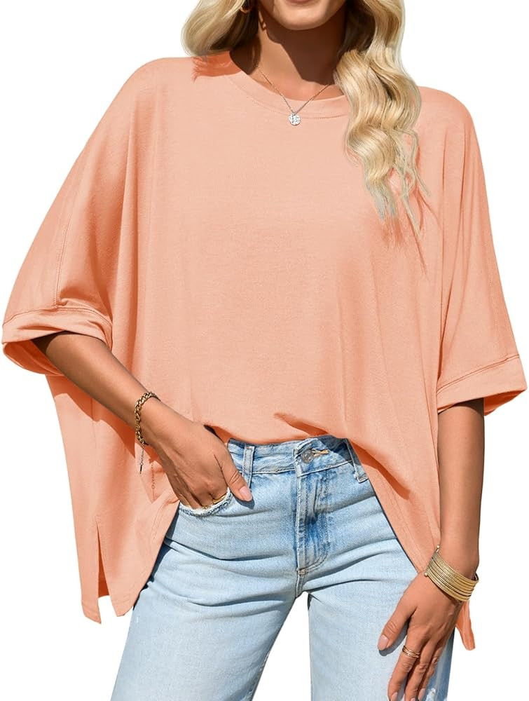 Summer Casual Loose Fit Tunic Tee Shirts, Cotton, Flowy Top, Solid Color, Crew Neck | Amazon (US)