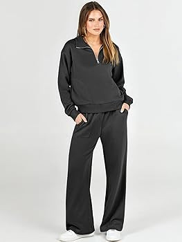 ANRABESS Women 2 Piece Outfits Half Zip Sweatshirt & Wide Leg Pants Sweatsuit Lounge Set 2023 Fal... | Amazon (US)