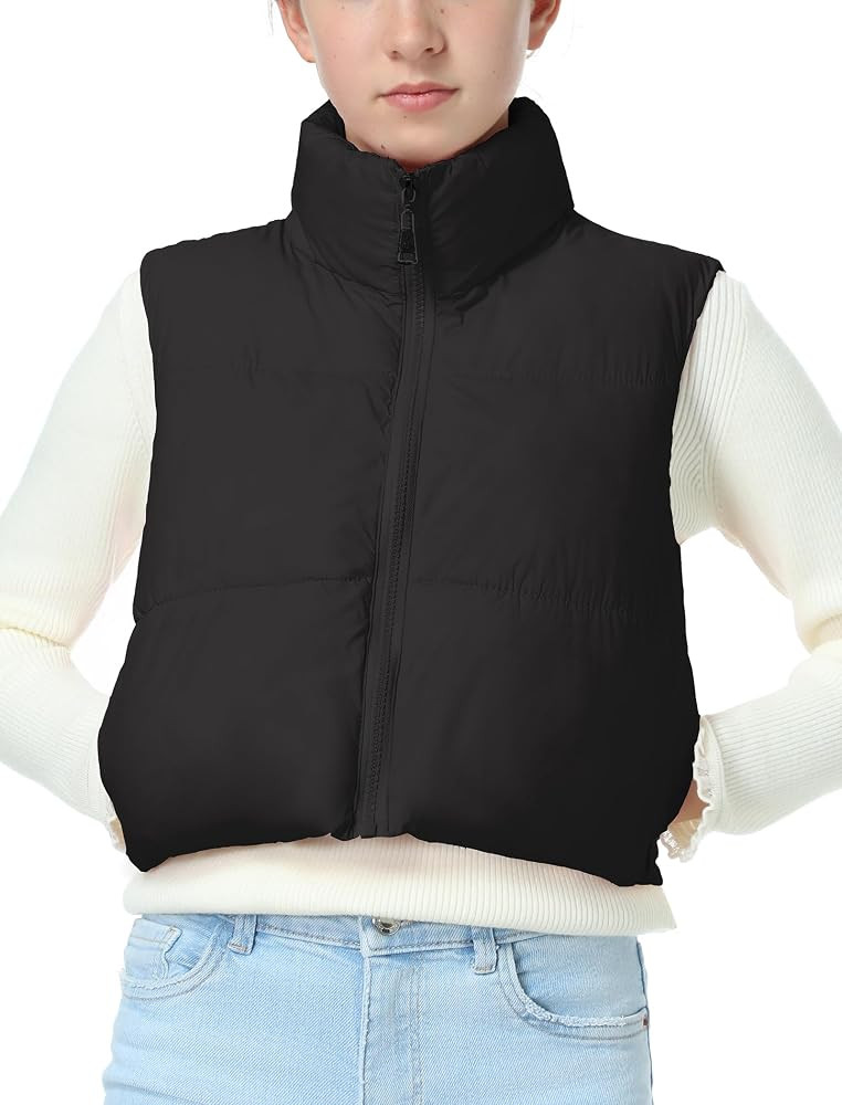 EXARUS Girls Puffer Vest Cropped Puffy Teen Water Resistant 6-14Y | Amazon (US)