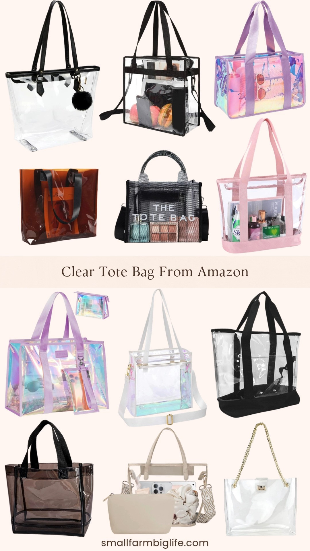 Clear tote bags are a summer must have whether you are heading to a stadium, a concert, a beach day, or any event with a bag policy and Amazon has so many cute options right now. I rounded up my favorites from classic black and clear stadium approved styles to purple iridescent jelly totes, amber brown jelly bags, and a gold chain clear tote that looks so much more elevated than the price tag suggests. Whether you need a 12x6x12 stadium approved bag for an upcoming event or just want a fun transparent tote for summer, there is something in this round up for every occasion. Tap to shop! 

 #LTKootd #LTKSeasonal #LTKOver40