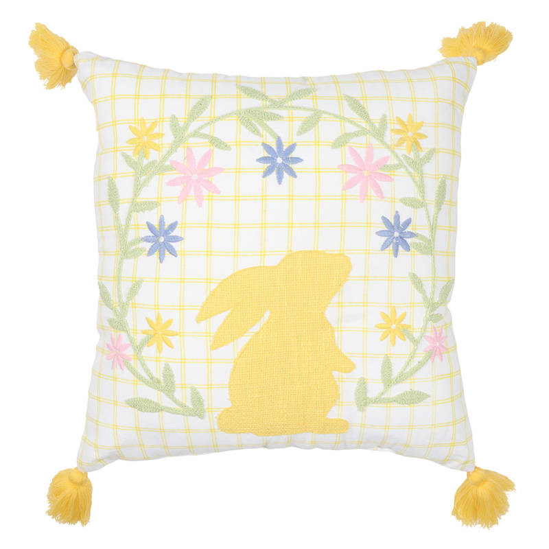 Bunny Embroidered Grid Print Easter Throw Pillow, 18" | At Home