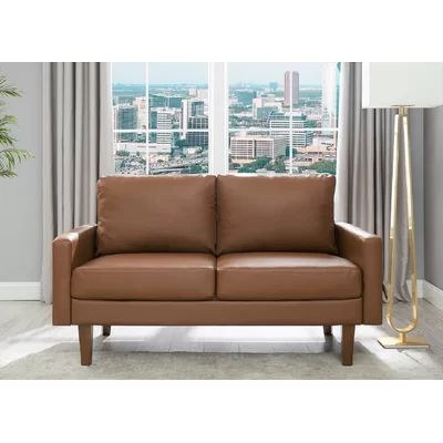Holsworth 57.9" Wide Faux Leather Square Arm Loveseat Orren Ellis Fabric: Brown Faux Leather | Wayfair North America