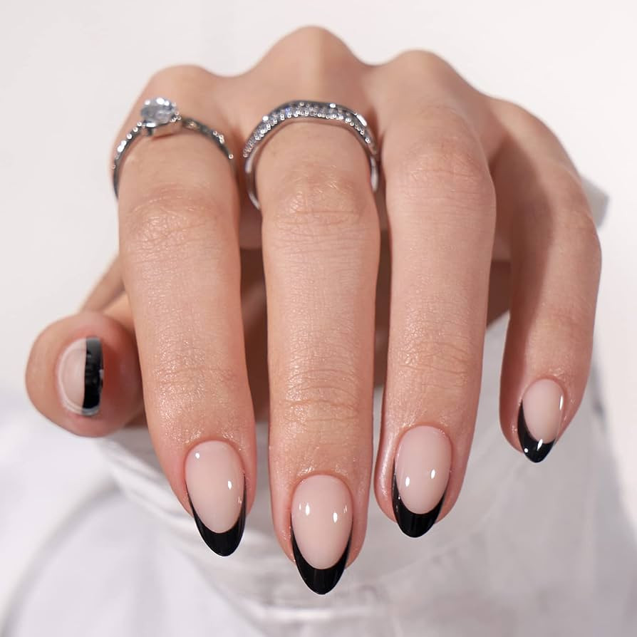 French Tip Press On Nails Almond - BTArtbox Press on Nails Short, Glue On Nails for Halloween Par... | Amazon (US)