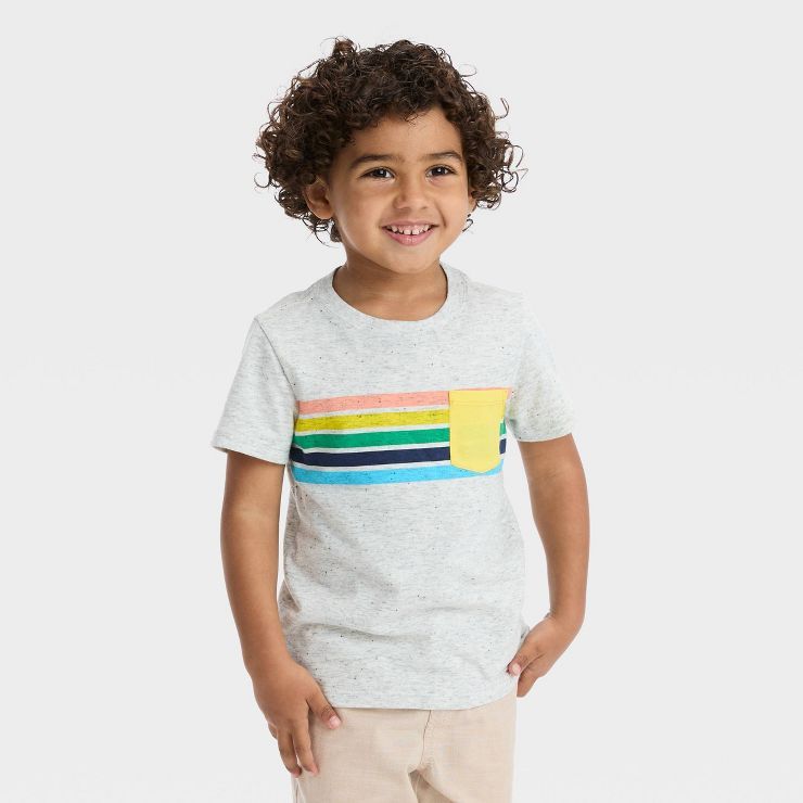 Toddler Boys' Rainbow Striped Pocket Short Sleeve T-Shirt - Cat & Jack™ Gray | Target