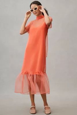 BHLDN Charlotte Short-Sleeve Organza Midi Dress | Anthropologie (US)