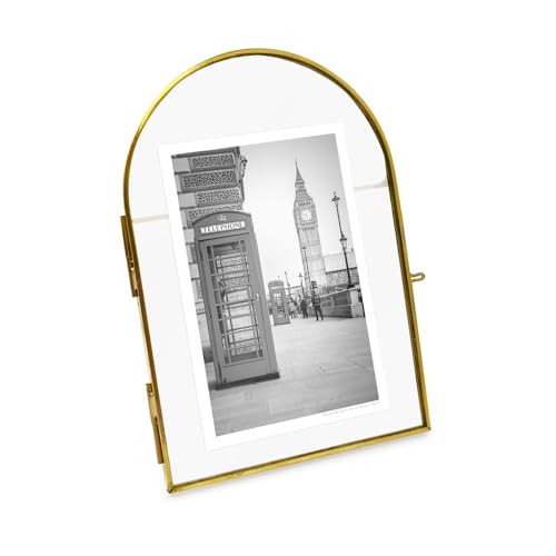 Isaac Jacobs 4x6 Vintage Style, Arched Brass & Glass Metal Floating Picture Frame with Locket Closure (Vertical), Made for Tabletop Display (4x6 Vertical, Antique Gold) | Amazon (US)
