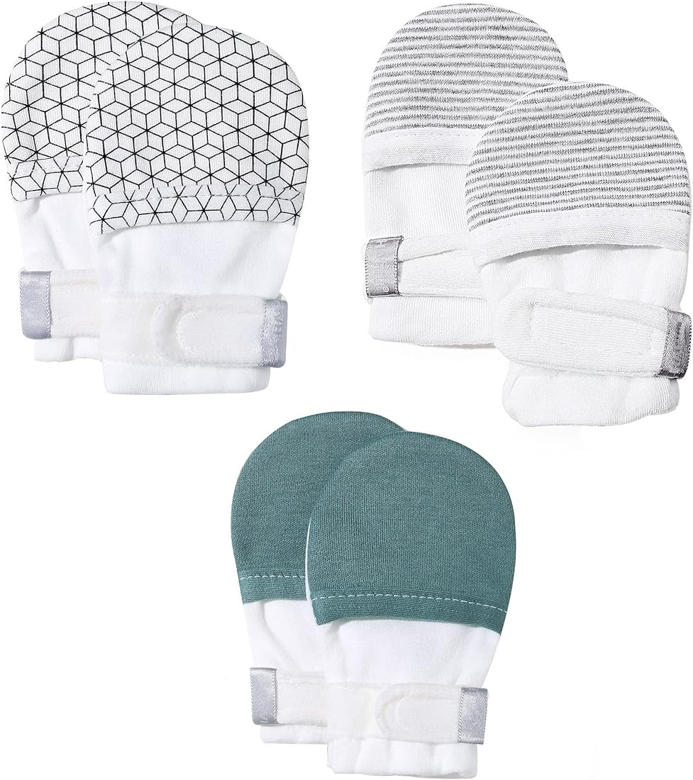 HAPIU Baby No Scratch Mittens Stay On, 100% Cotton Breathable, Adjustable Infant Gloves for Boys ... | Amazon (US)