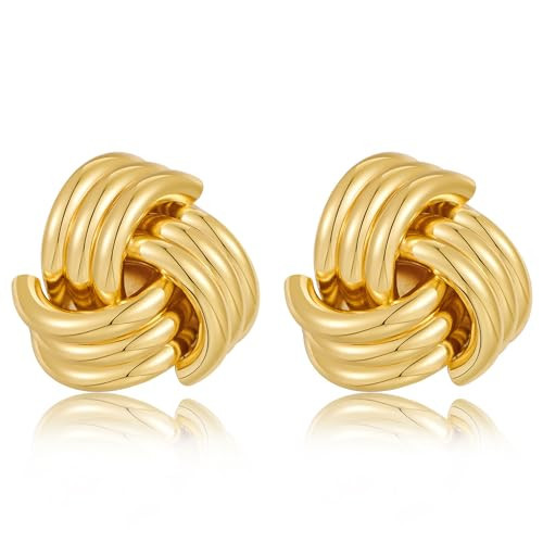 Chunky Gold Knot Earrings for Women Trendy Golden Triangle Stud Earrings Gold Geometry Statement Earrings Lightweight Gold Jewelry for Women | Amazon (US)