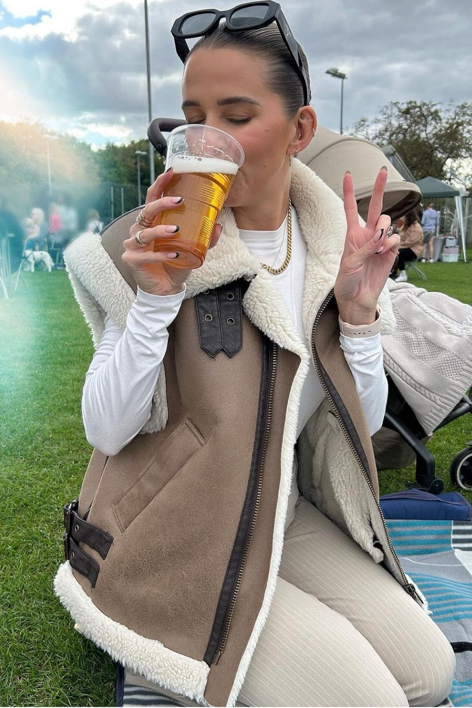 Prada black sunglasses, faux sterling gilet, ribbed cream trousers, white fitted long sleeve, lounge wear, Topshop, prada, weekday 

#LTKstyletip #LTKSeasonal #LTKeurope