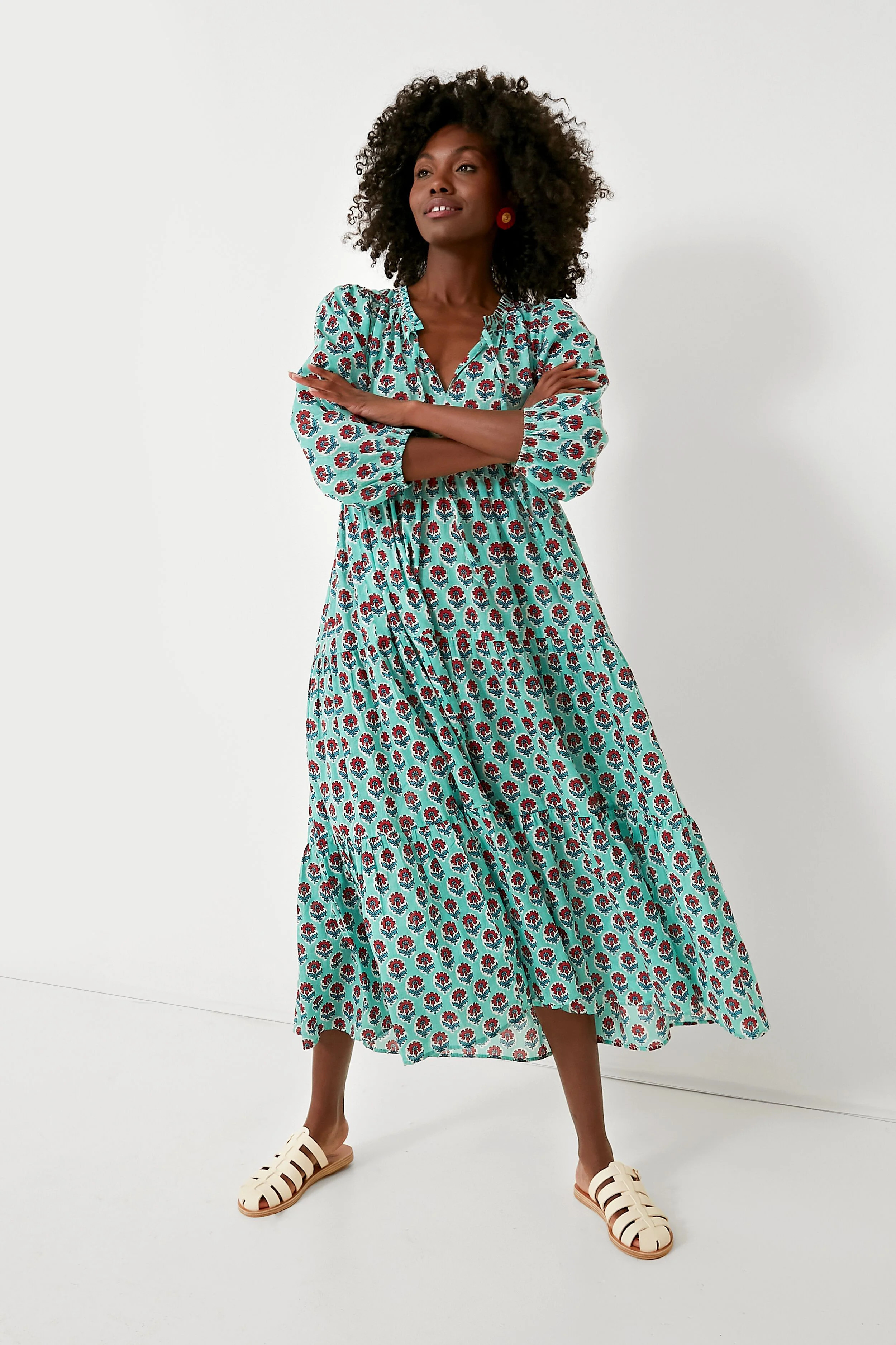 Turquoise Tulip Long Sleeve Salty Paloma Caftan | Tuckernuck (US)