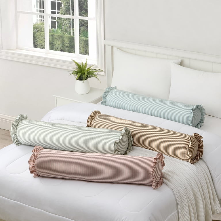 Home Decor Collection 8" x 36" Tan Striped Ruffle Bolster Decorative Pillow | Walmart (US)