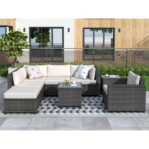 Greerson 90.9'' Wide Outdoor Wicker Patio Sectional with Cushions | Wayfair North America