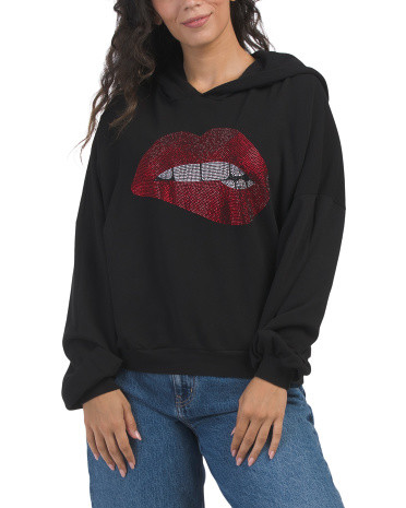Made In Usa Crystal Biting Lip Anissa Sweatshirt Hoodie | TJ Maxx
