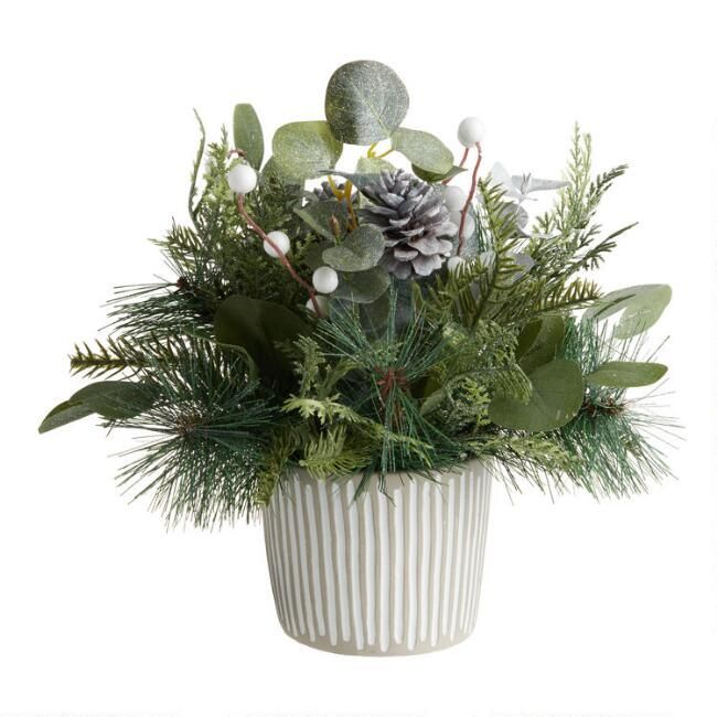 Icy Faux White Berry and Pine in Ceramic Planter | World Market