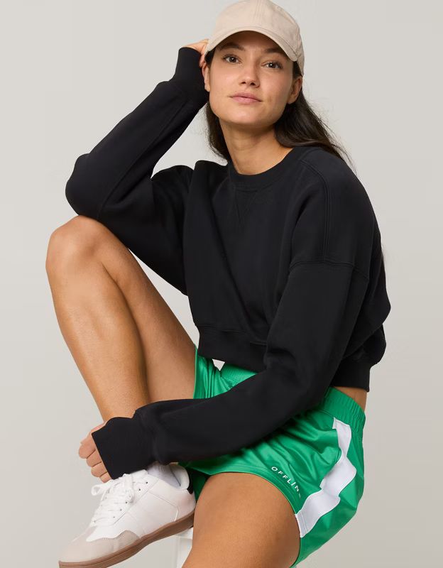 OFFLINE By Aerie Cloud Fleece Cropped Crewneck Sweatshirt | American Eagle Outfitters (US & CA)