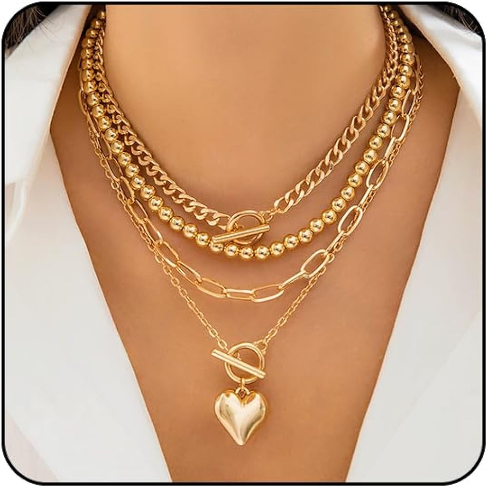 Otxas Layered Gold Necklace for Women Non Tarnish Chunky Gold Necklace Stack for Women Paperclip ... | Amazon (US)