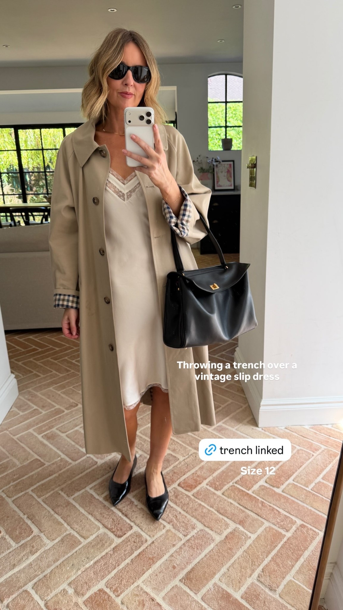 Size 12 @sezane  Throwing a trench over a vintage slip dress

beige trench coat, classic trench coat, vintage slip dress, lace trim satin slip dress, black leather handbag, structured shoulder bag, black pointed heels, black kitten heels, layered gold necklace, black sunglasses, autumn transitional outfit, trench over slip dress, elevated basics, quiet luxury, effortless chic, ltkstyletip, ltkseasonal, ltkfindsunder100, outfit inspo, capsule wardrobe essentials

#LTKworkwear #LTKeurope #LTKsummer