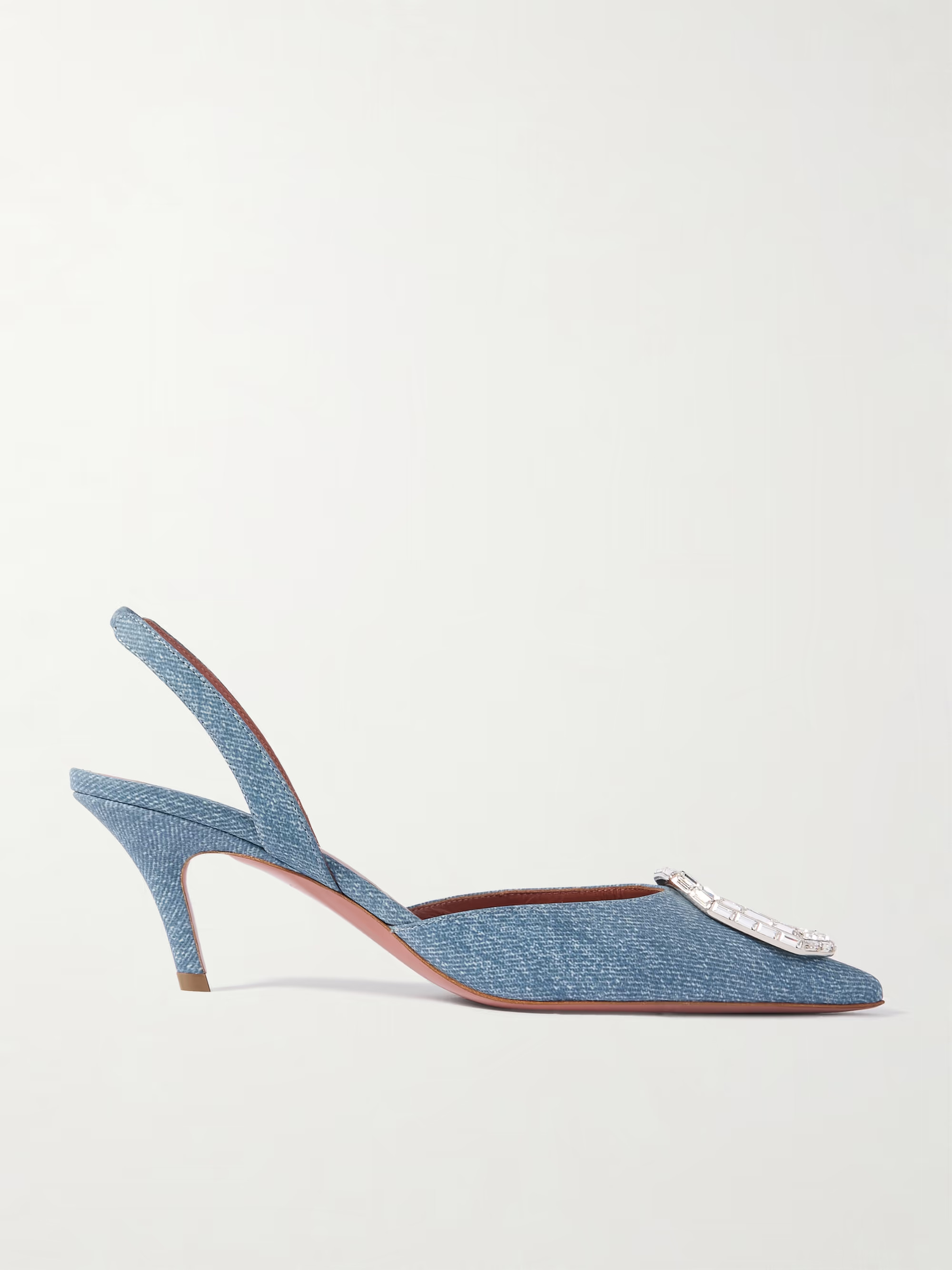 AMINA MUADDI Camelia crystal-embellished denim-effect satin slingback pumps | NET-A-PORTER | NET-A-PORTER (US)