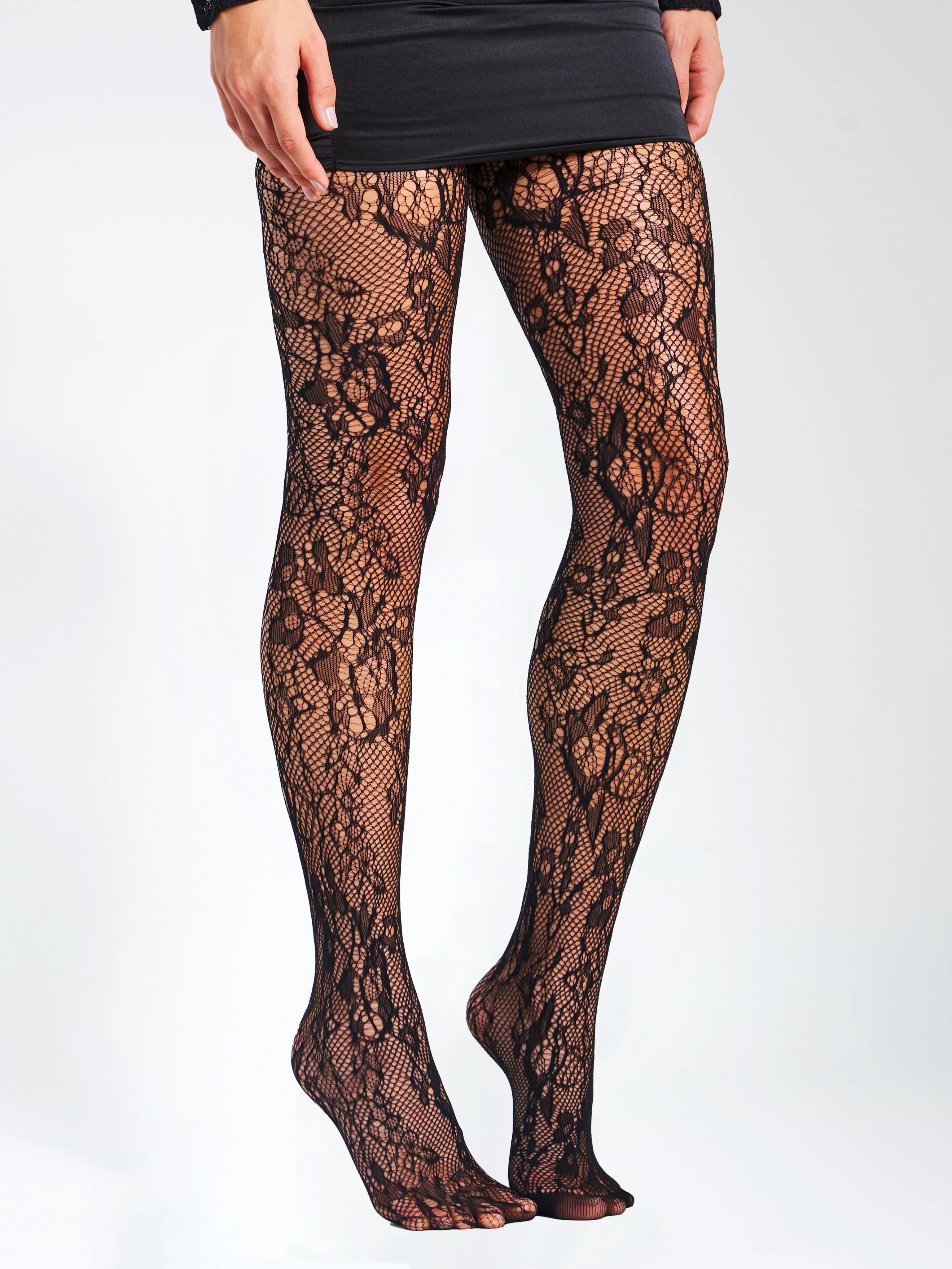 Miss Circle Black Lace Floral Print Tights | Miss Circle