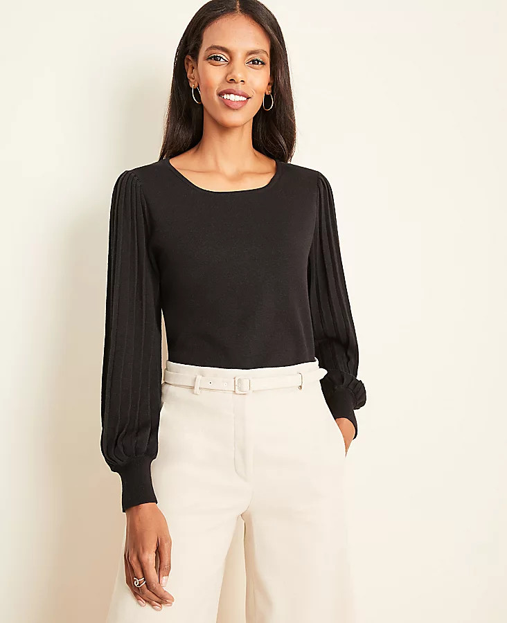 Pleated Balloon Sleeve Sweater | Ann Taylor (US)