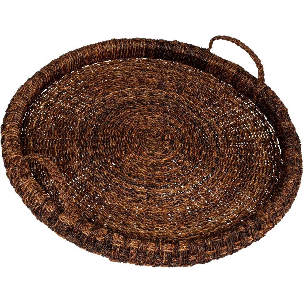 Storied Home Artisanal Bankuan Braided Tray with Handles, Dark Brown at Nordstrom | Nordstrom