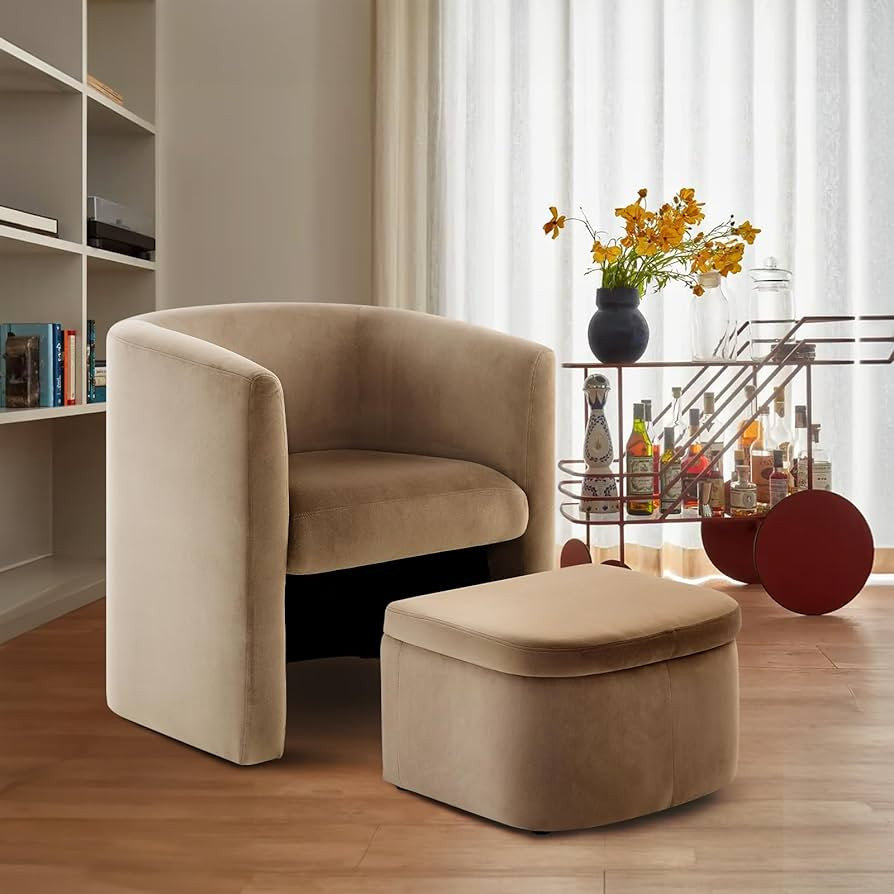 COLAMY Upholstered Velvet Barrel Accent Chair with Storage Ottoman, Morden Living Room Chair with... | Amazon (US)