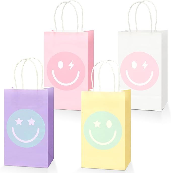 16PCS Smile Face Gift Paper Bags Preppy party Supplies Smile Face Favors Bags Pastel Candy Bags P... | Amazon (US)