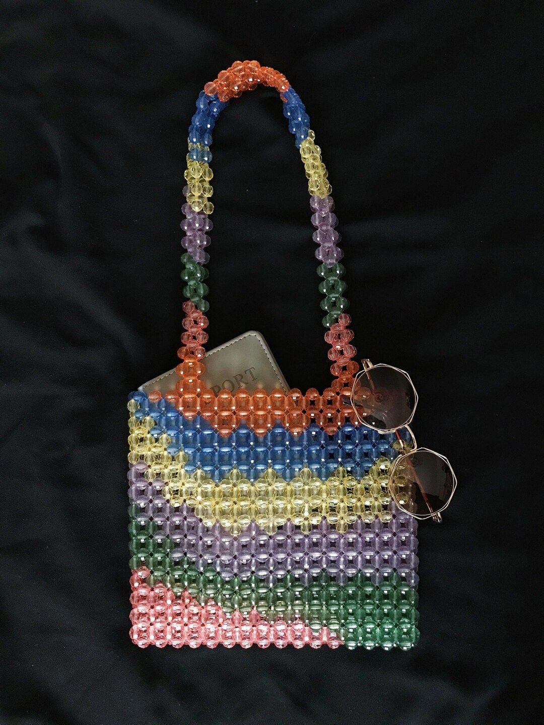 Crystal Rainbow Beaded Bag, Rainbow Bead Bag, Crystal Bead Bag, Bead Shoulder Bag, Bead Bag,Vinta... | Etsy (US)
