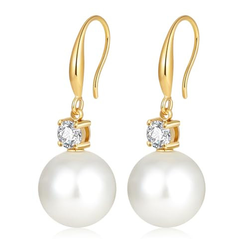 DoreenBox Gold Simulated Shell Pearl Earrings for Women, 18K Gold Plated Pearl Drop Earrings Gold Pearl Hoop Earrings Trendy Lightweight Hypoallergenic Earrings Jewelry | Amazon (US)