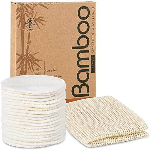 20 Packs Organic Reusable Makeup Remover Pads, Washable Bamboo Cotton Rounds for All Skin Types with Cotton Laundry Bag | Amazon (US)