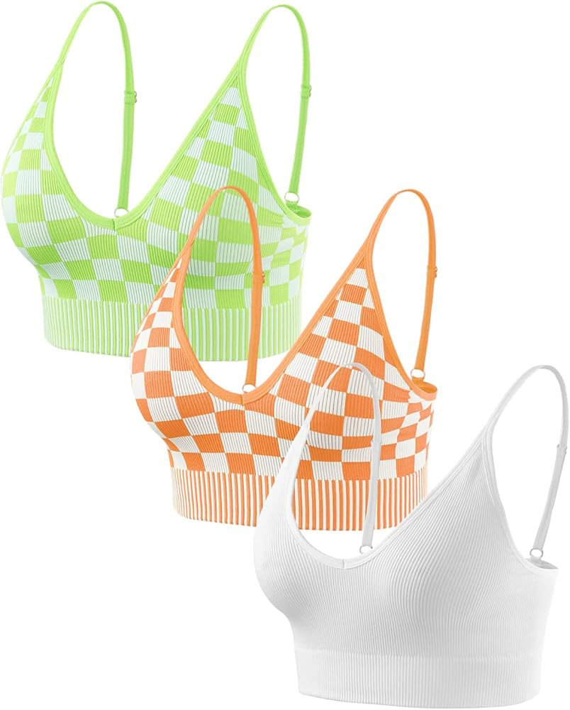 Women's Deep V Neck Cropped Tank Top Adjustable Checkered Basic Seamless Crop Top | Amazon (US)